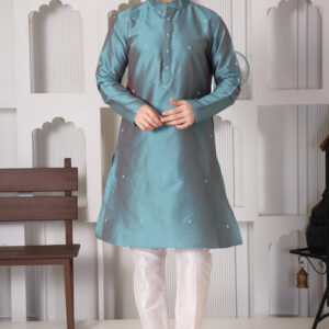 Teal Blue Minimal Embroidered